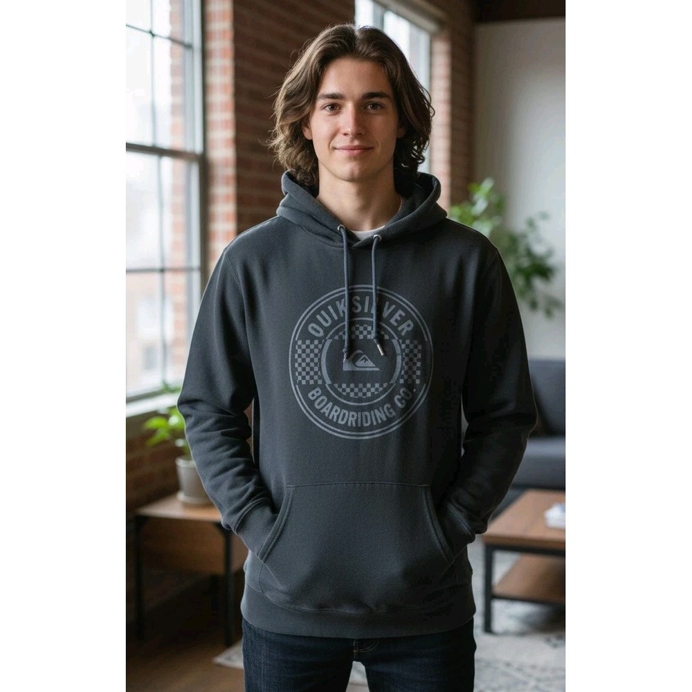 Quiksilver Boardriding Co Men's Size Small Pullover Hoodie Gray Logo Surf Ski